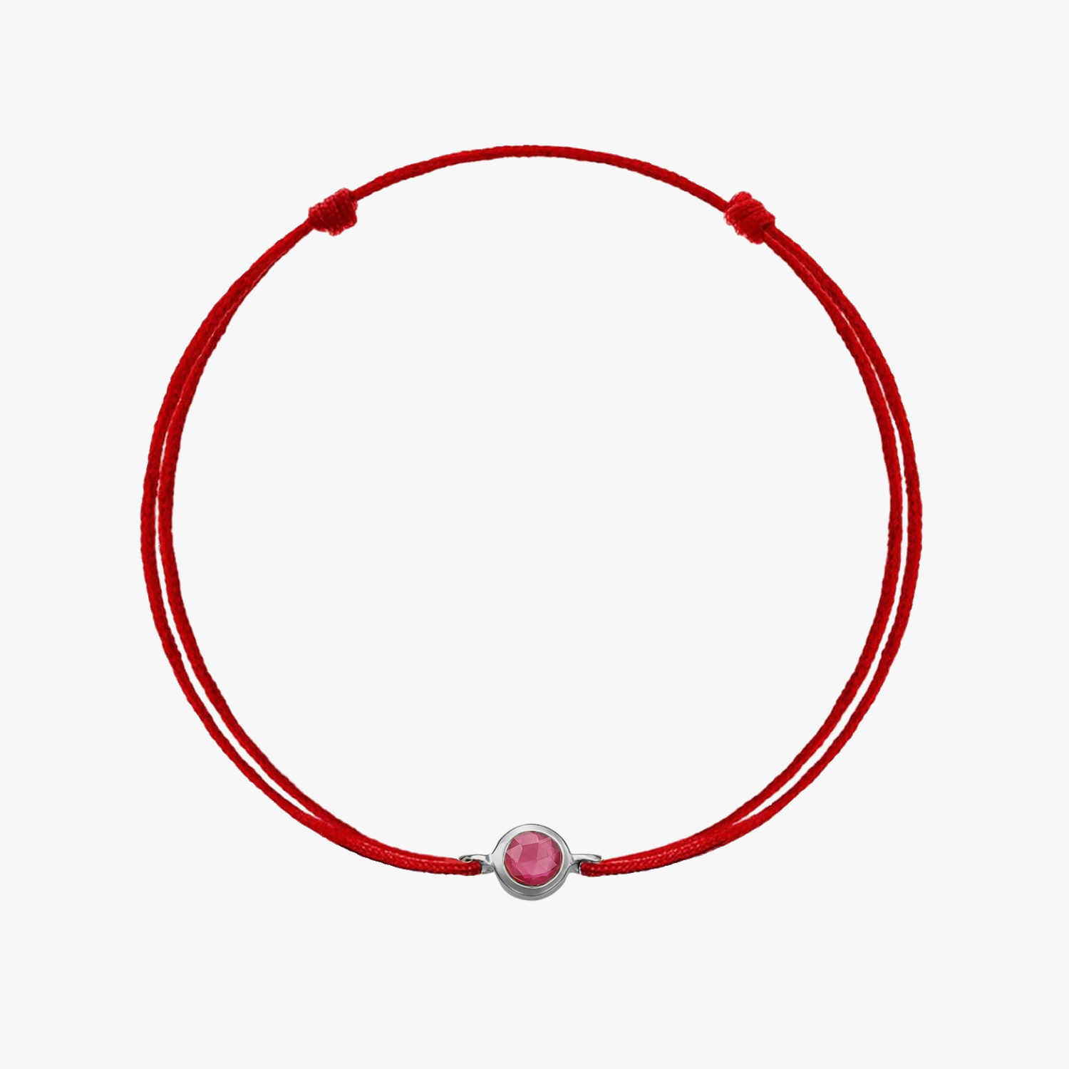 Birthstone Silver Cord Bracelet July - Ruby - Indira