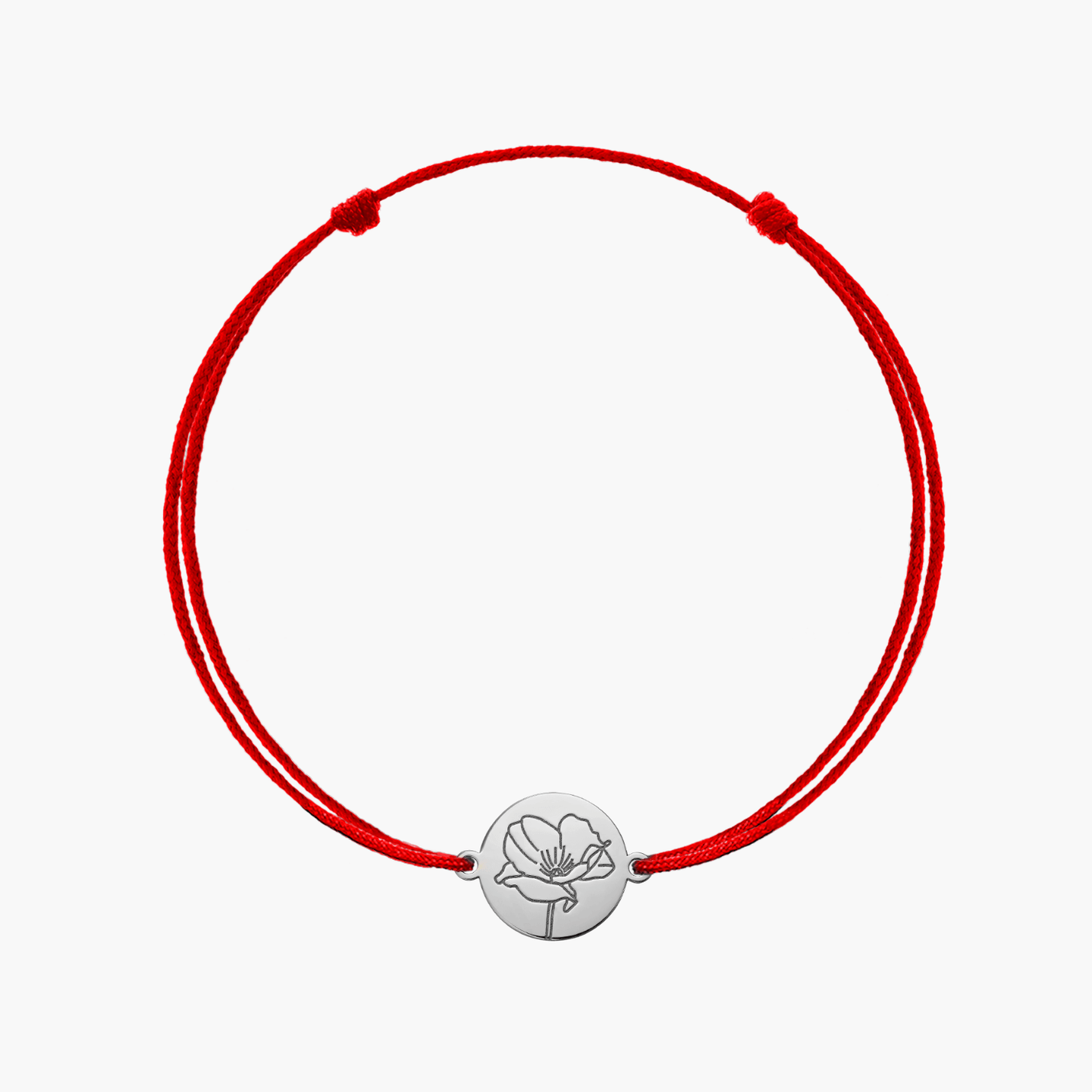 White Gold Cord Bracelet Birth Flower - August Poppy - Indira