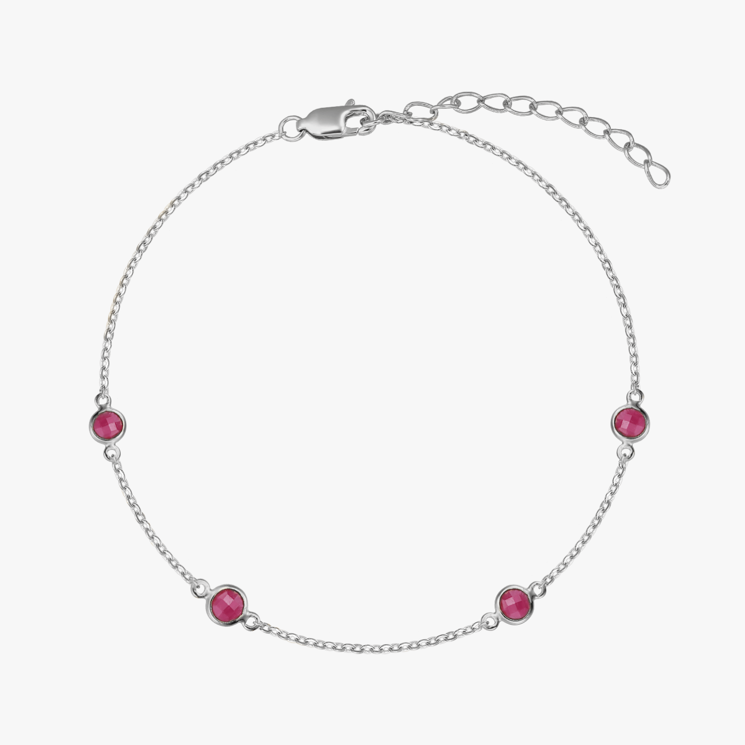 Silver Bracelet Birthstone July - Ruby - Indira