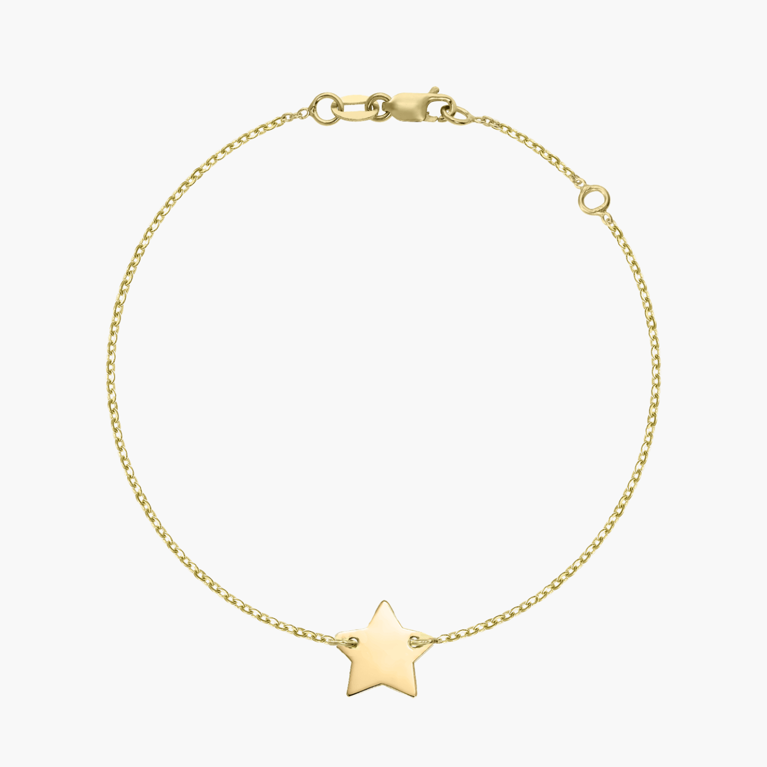 14K gold bracelet with a star pendant on a white background.