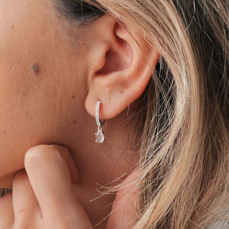 Gem Huggies Silver Earrings - Rose Quartz - Indira