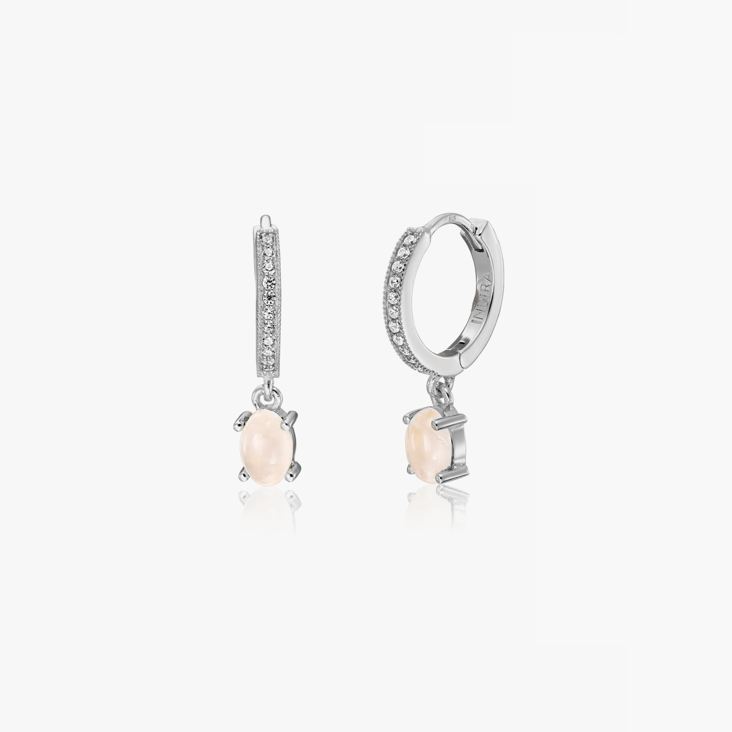Silver Gem Huggies Earrings - Rose Quartz - Indira