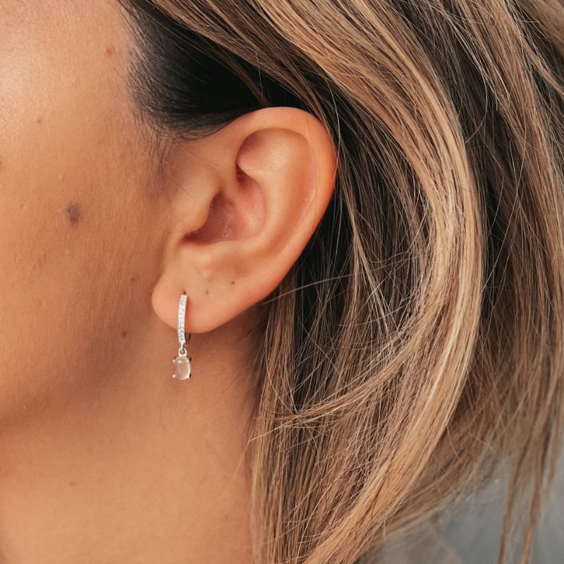 Gem Huggies Silver Earrings - Rose Quartz - Indira