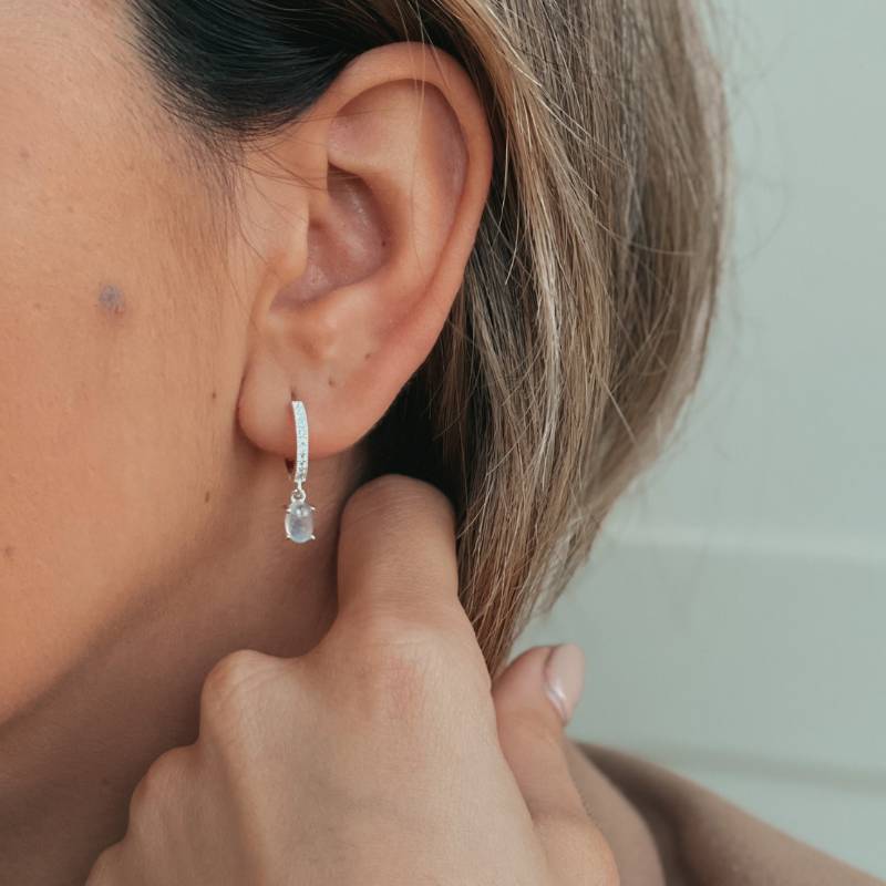 Gem Huggies Silver Earrings - Moonstone - Indira