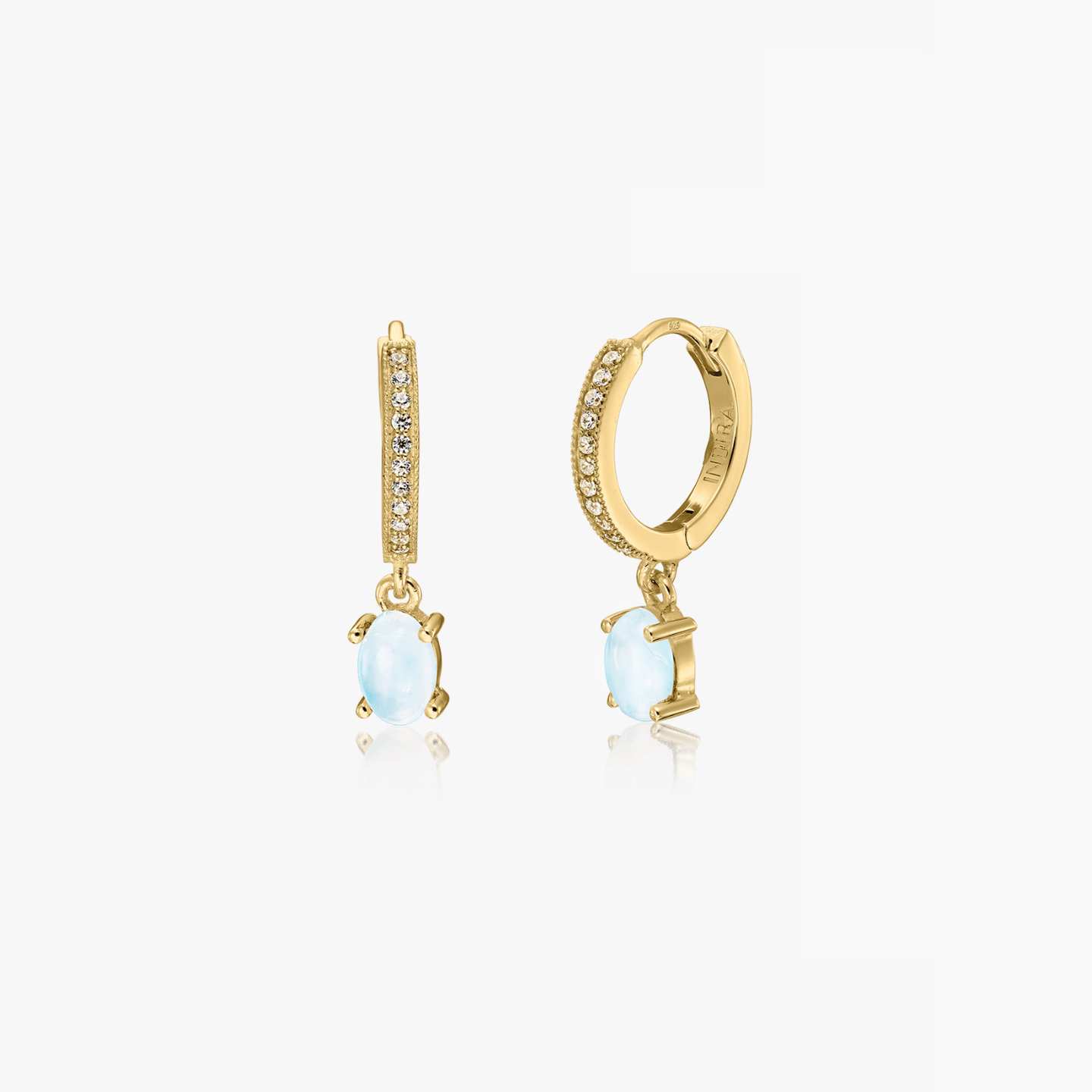 Golden Gem Silver Huggie Earrings - Moonstone - Indira