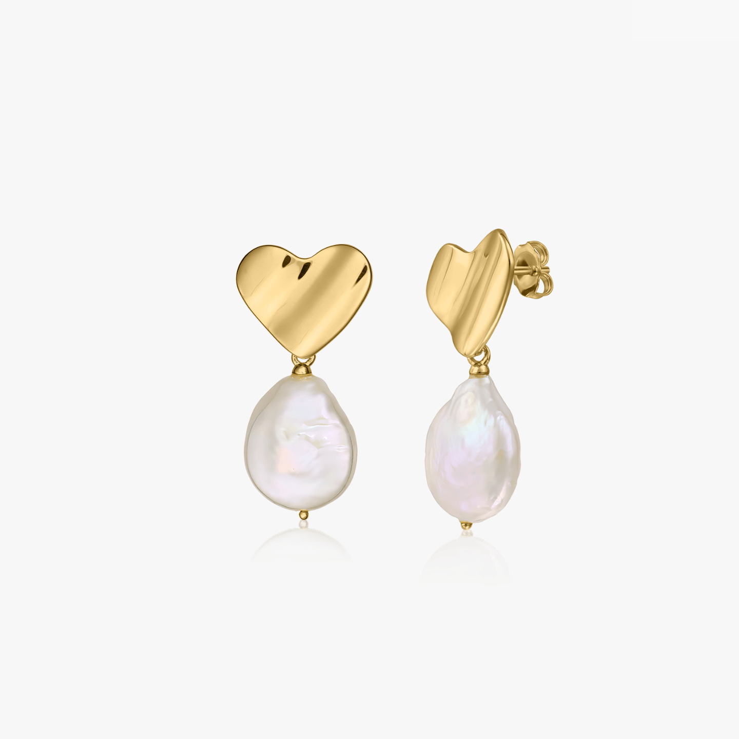 Heart of Gold Silver Earrings - Natural Pearls - Indira
