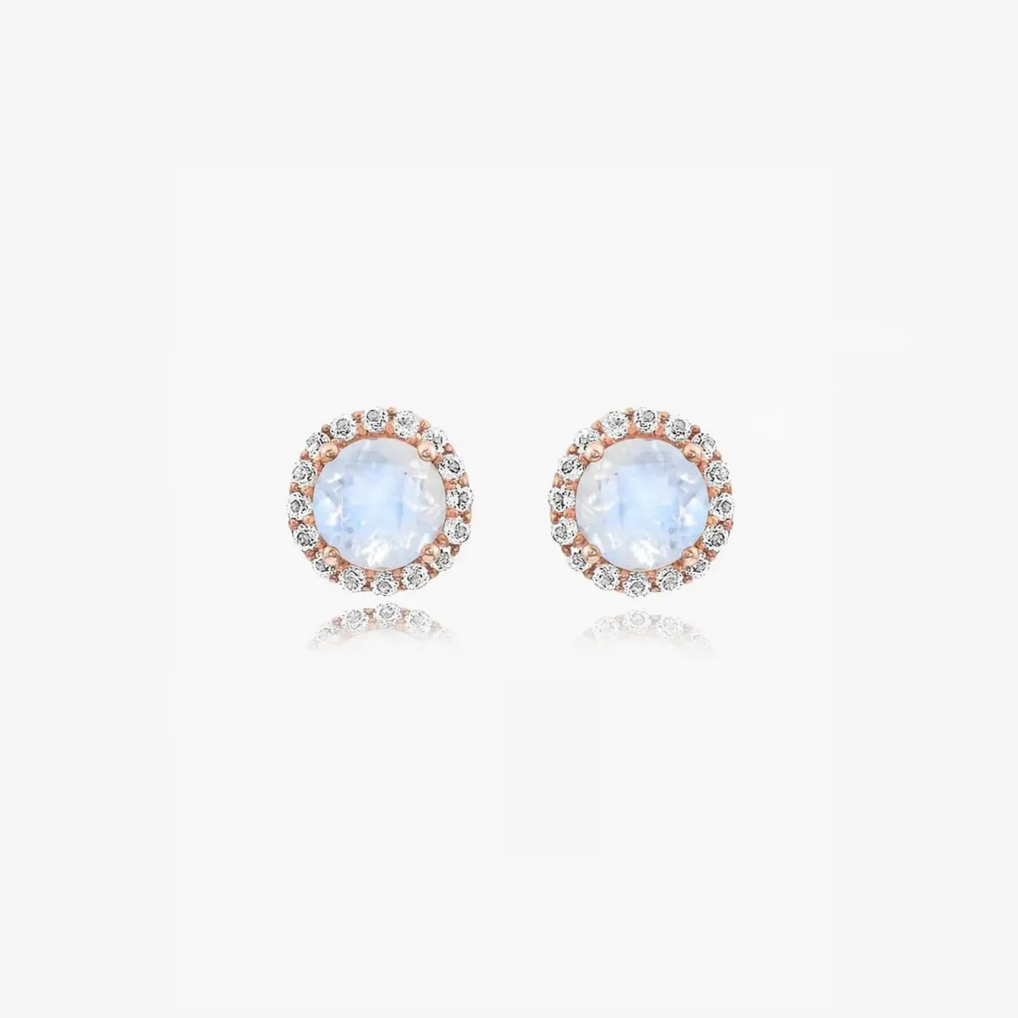 Keira Rose Silver Earrings with moonstone and zirconium in rose gold setting on a white background