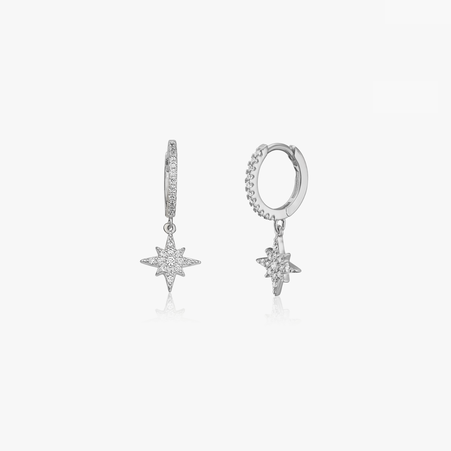 Silver North Star Earrings - Zirconia - Indira