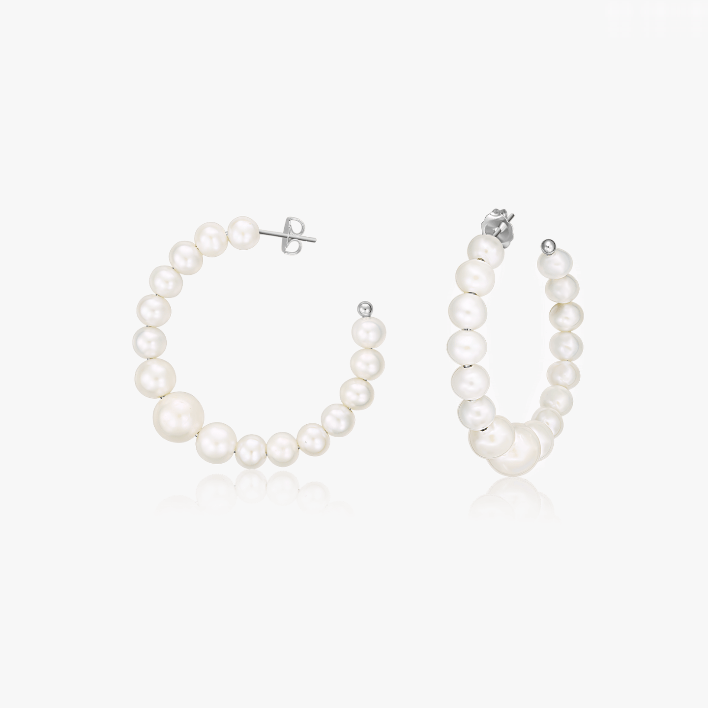 Silver Pearl Hoops Earrings - Natural Pearls - Indira