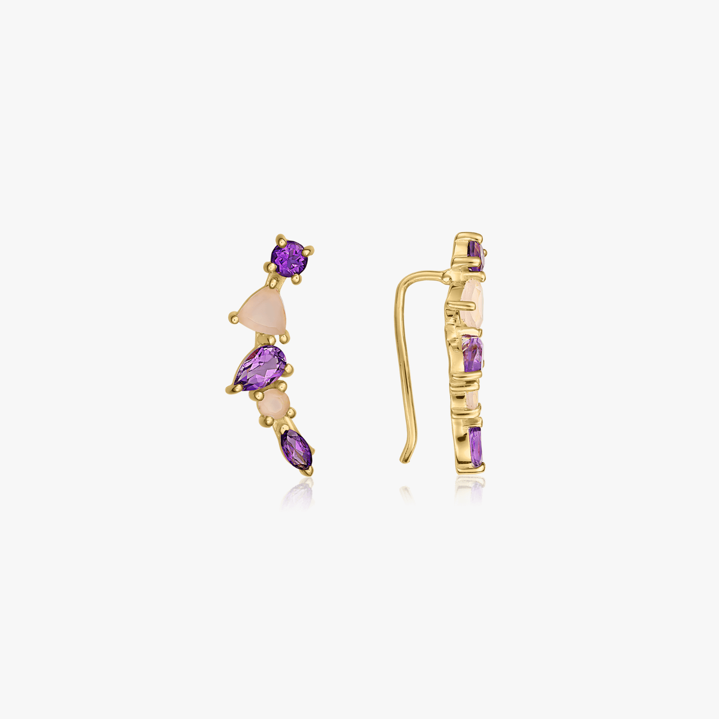 Valery Golden Silver Earrings - Amethyst, Chalcedony - Indira