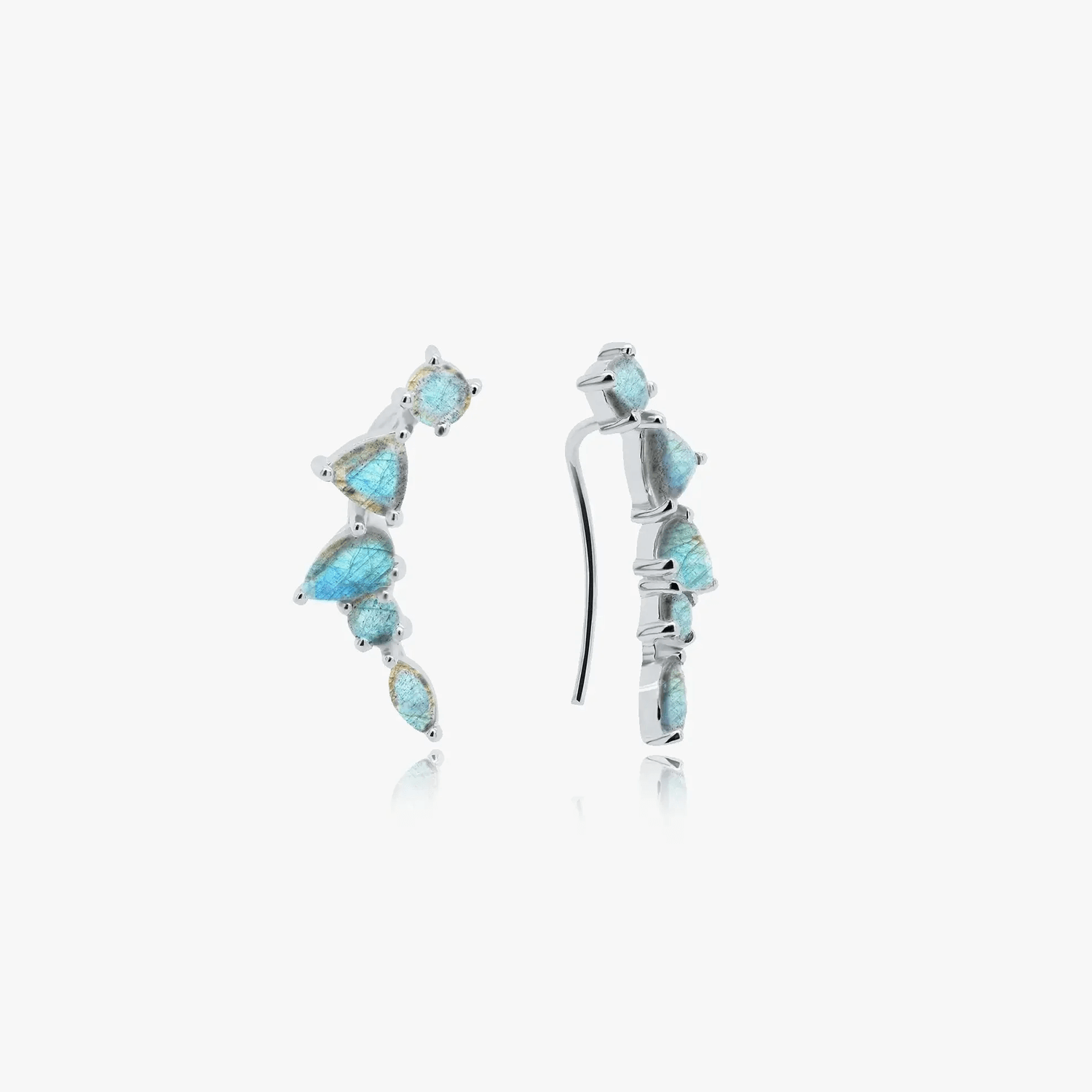 Valery Silver Earrings featuring labradorite stones set against a white background.