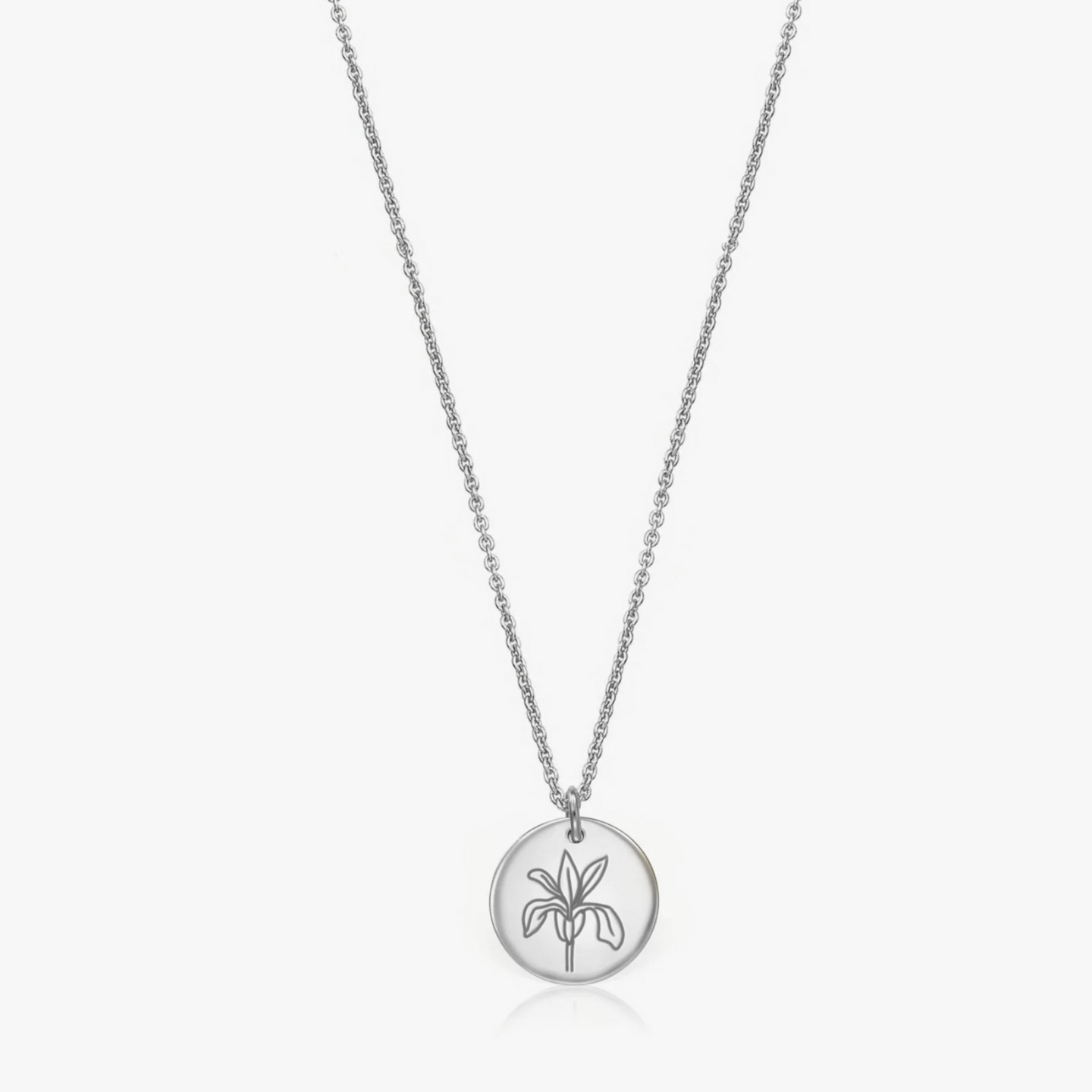Birth Flower Silver Necklace - February Iris - Indira