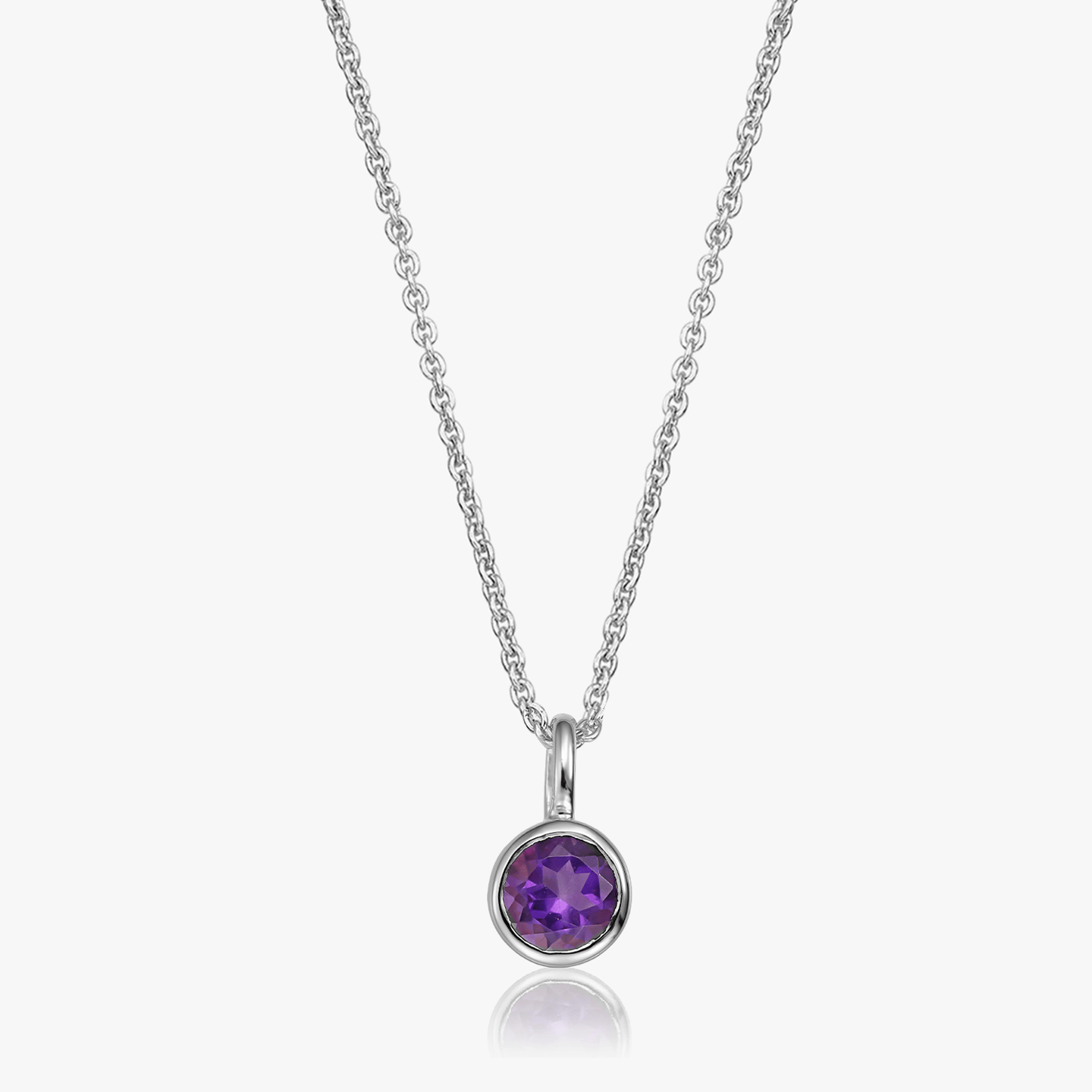 Silver Necklace Birthstone February - Amethyst - Indira