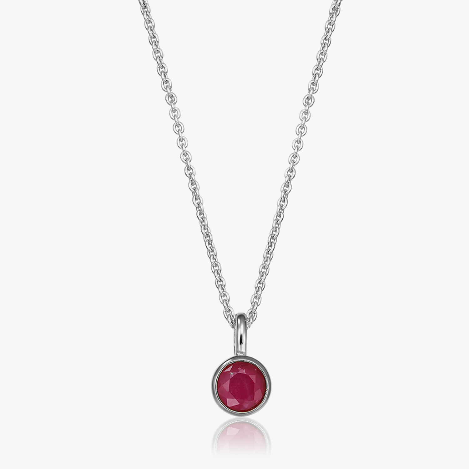 Silver Necklace Birthstone July - Ruby - Indira