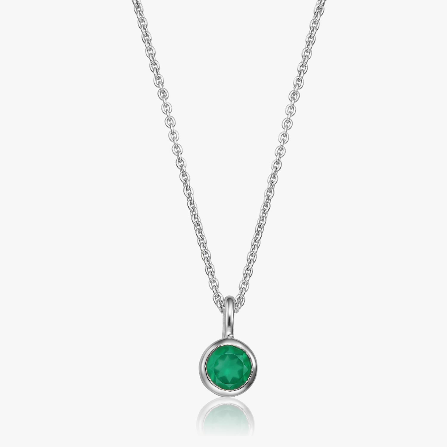 Birthstone May Silver Necklace - Green Onyx - Indira