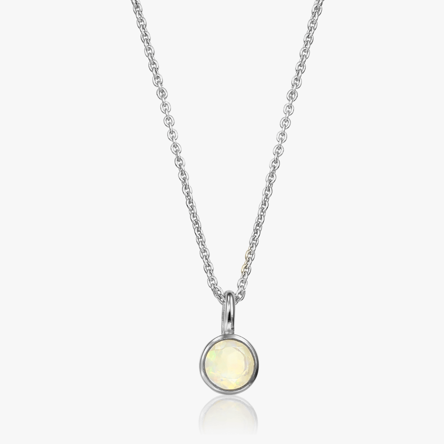 Silver Birthstone Necklace October - Opal - Indira