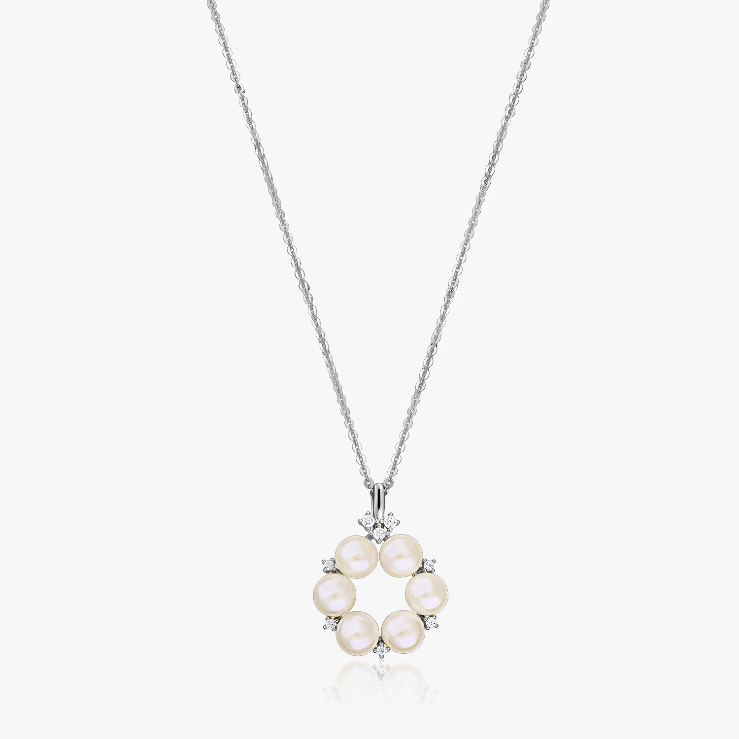 Pearl Crown Silver Necklace - Natural Pearls - Indira