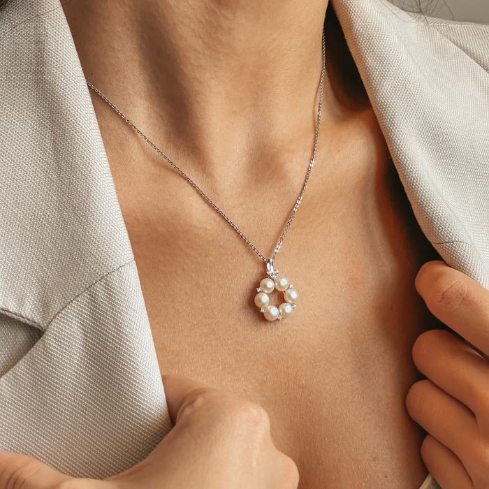 Silver Necklace Pearl Crown - Natural Pearls - Indira