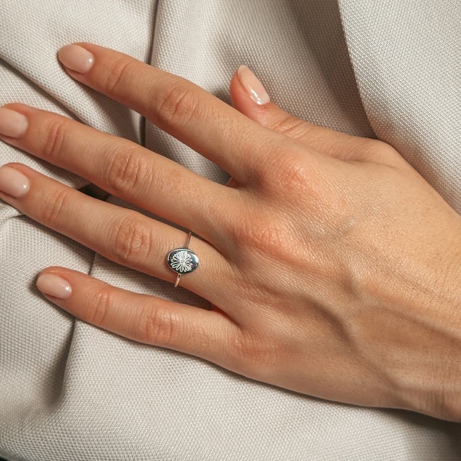Silver Ring Birth Flower - April Daisy - Indira