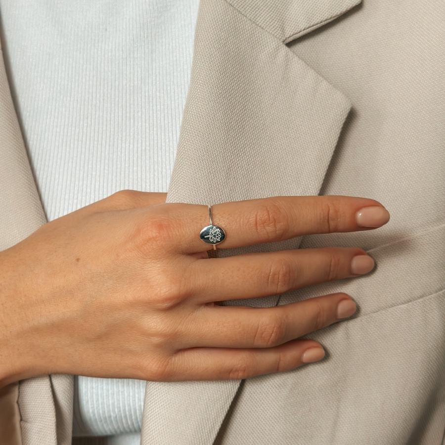 Silver Birth Flower Ring - July Lotus - Indira