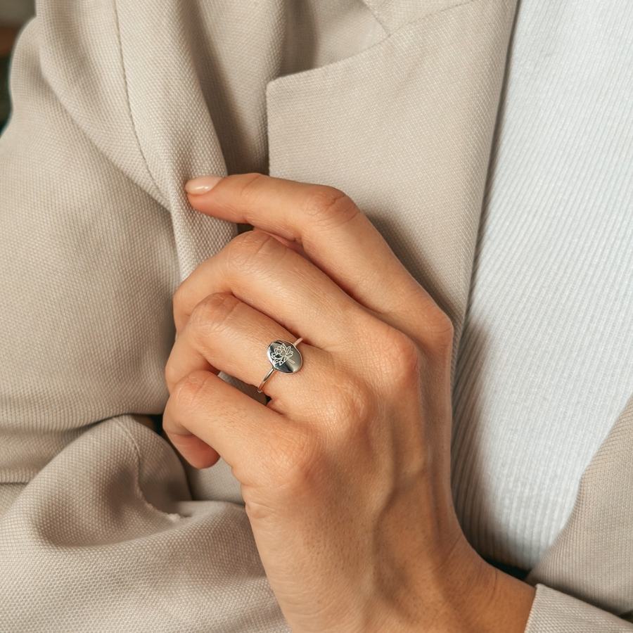 Silver Ring Birth Flower - July Lotus - Indira