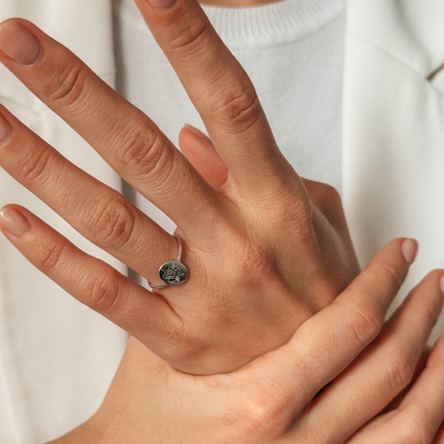 Indira June Rose Birth Flower Silver Ring