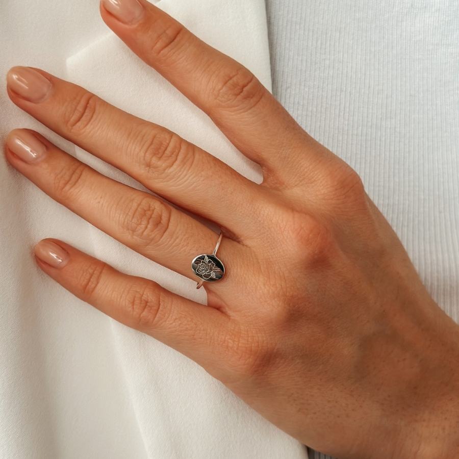 Silver Ring Birth Flower - June Rose - Indira