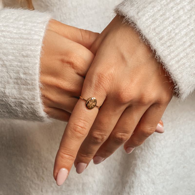 Silver Birth Flower Ring Golden - February Iris - Indira