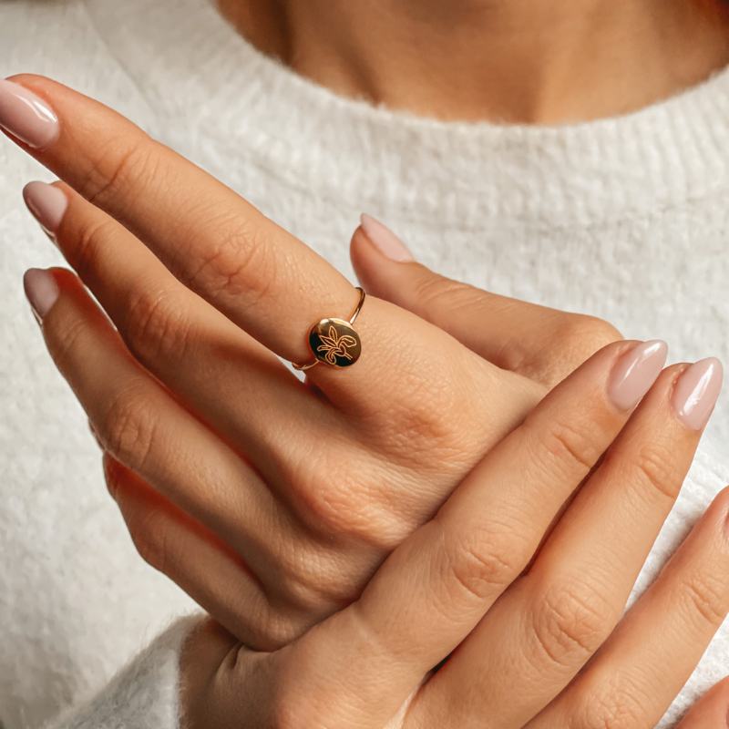 Birth Flower Golden Silver Ring - February Iris - Indira