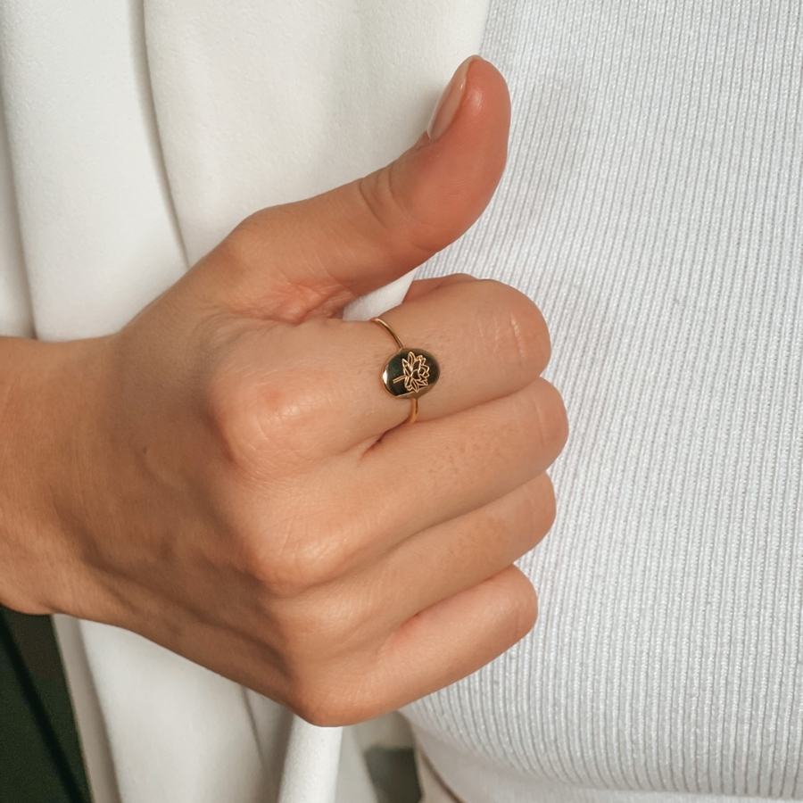Birth Flower Golden Silver Ring - July Lotus - Indira