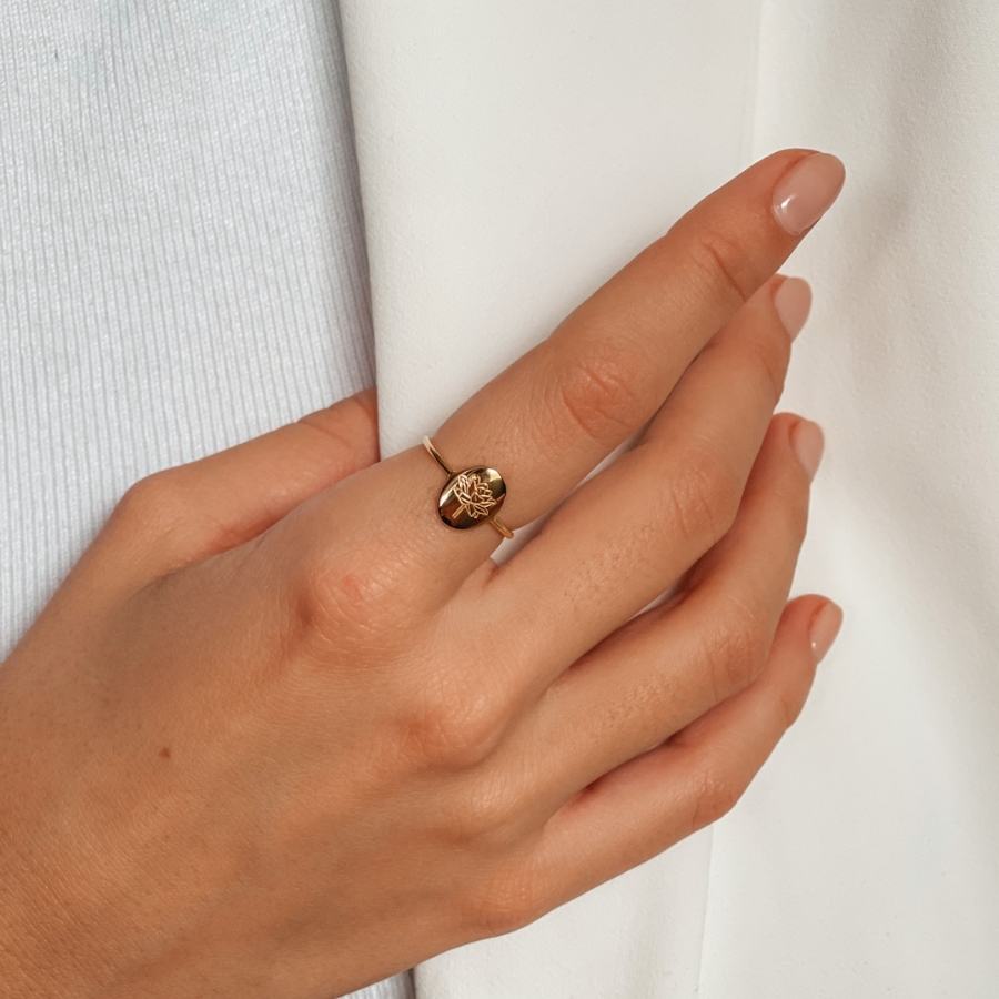 Silver Ring Birth Flower Golden - July Lotus - Indira
