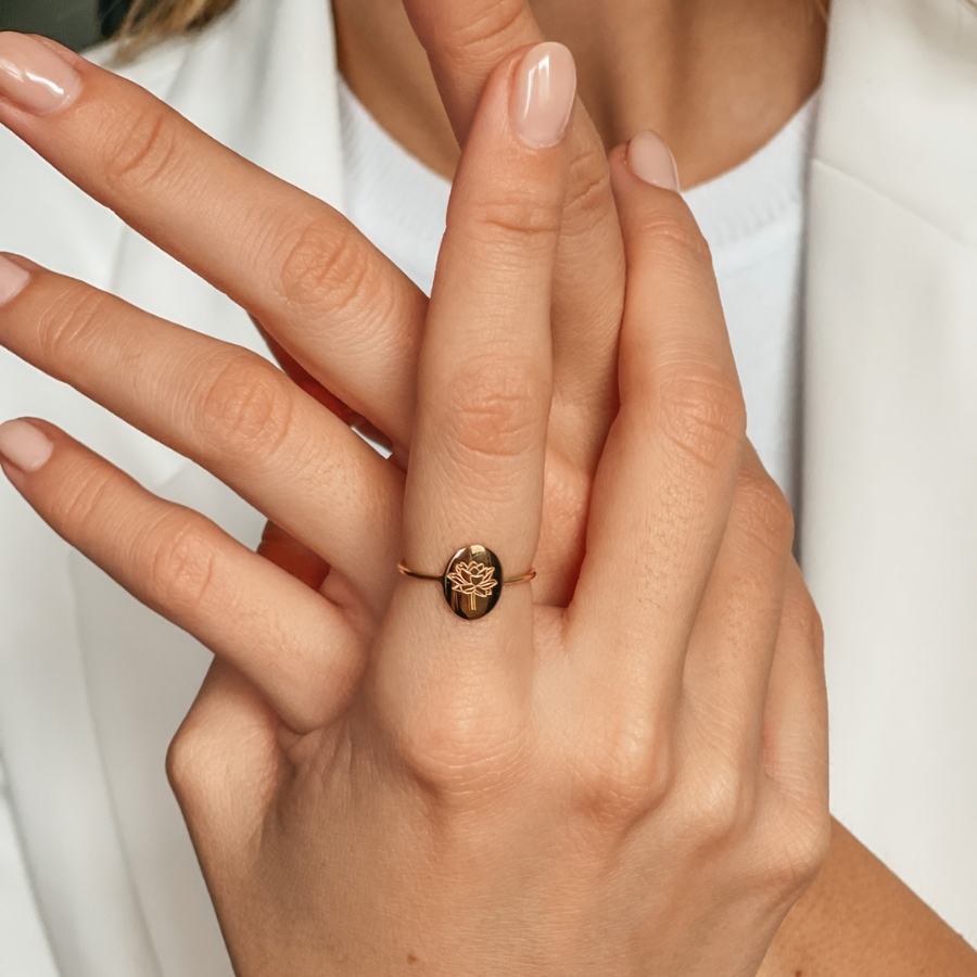 Birth Flower Golden Silver Ring - July Lotus - Indira