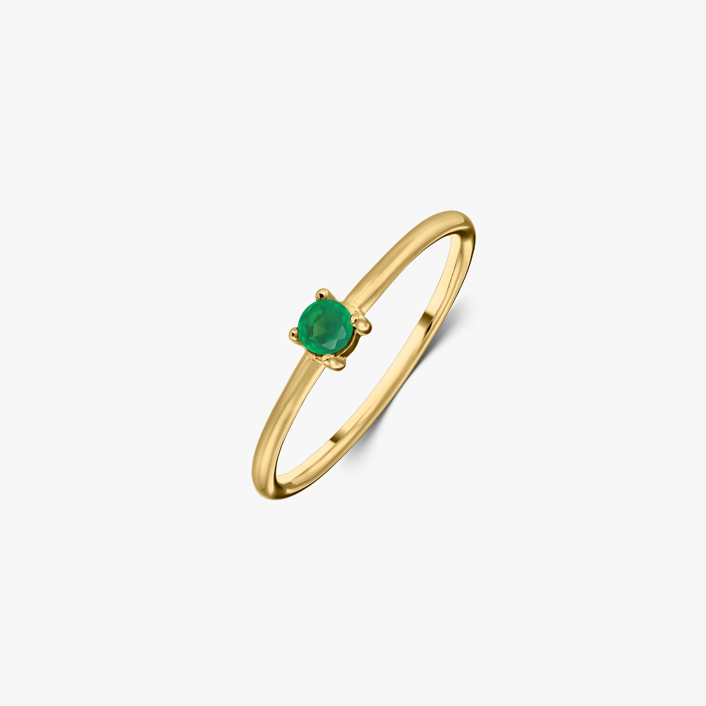 Birthstone Golden May Silver Ring - Green Onyx - Indira