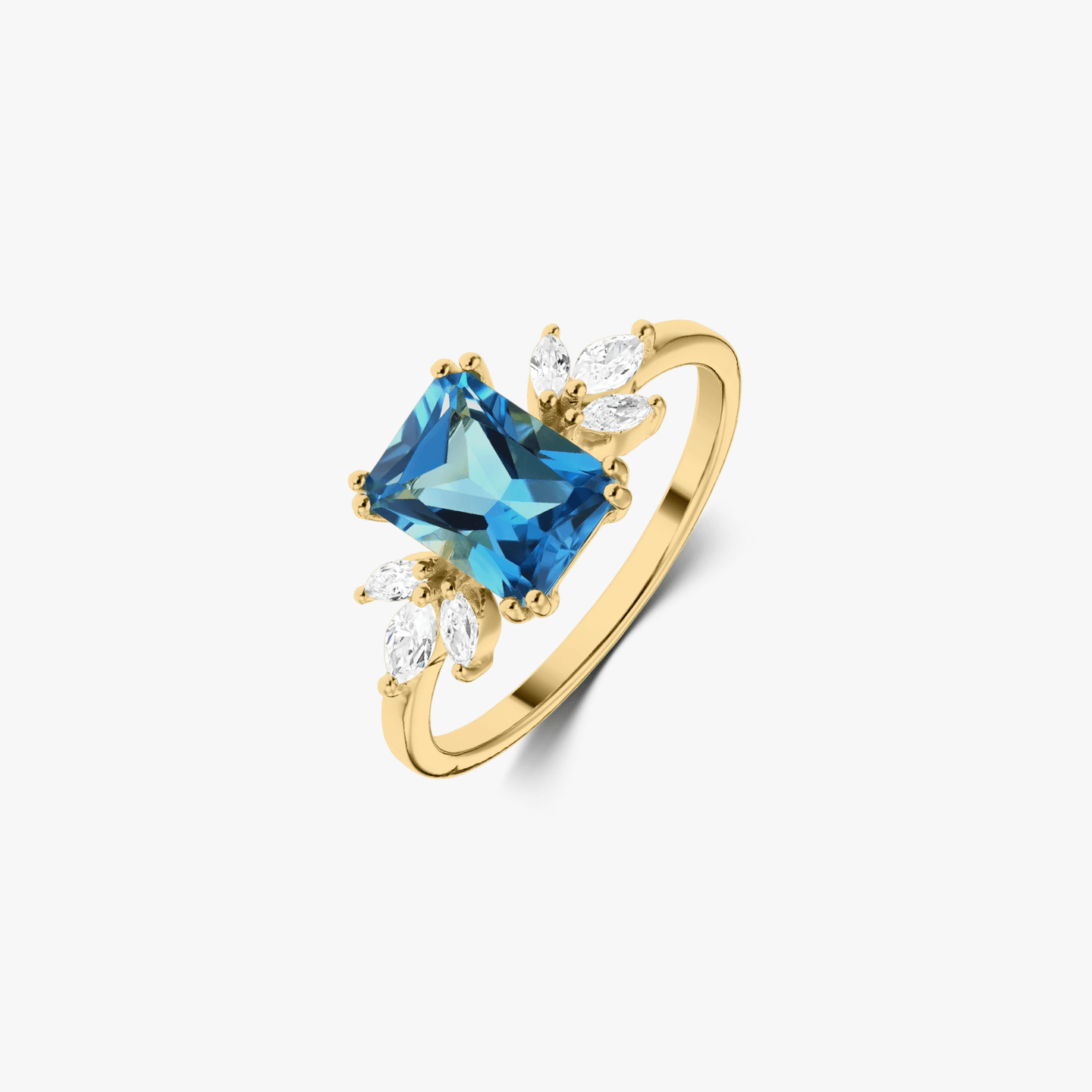 Golden Faerie Silver Ring - Blue Topaz - Indira