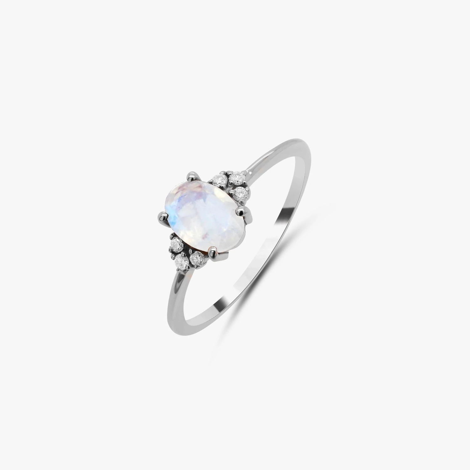 Radiant Silver Ring with Moonstone on a white background