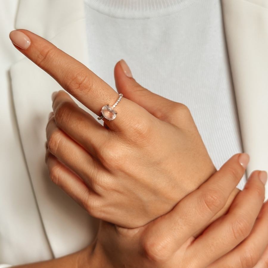 Inel din argint Rose Reina - Cuarț Roz, Zirconiu - Indira