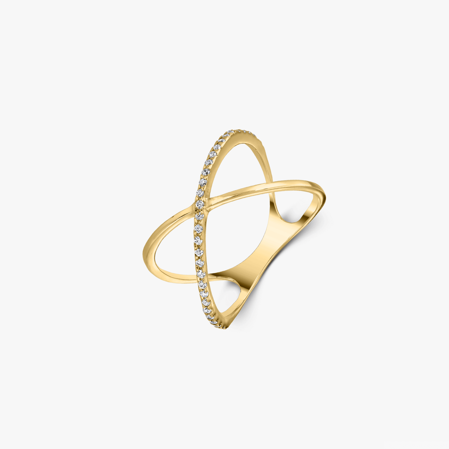 Gold Criss Cross Ring - Zirconia - Indira