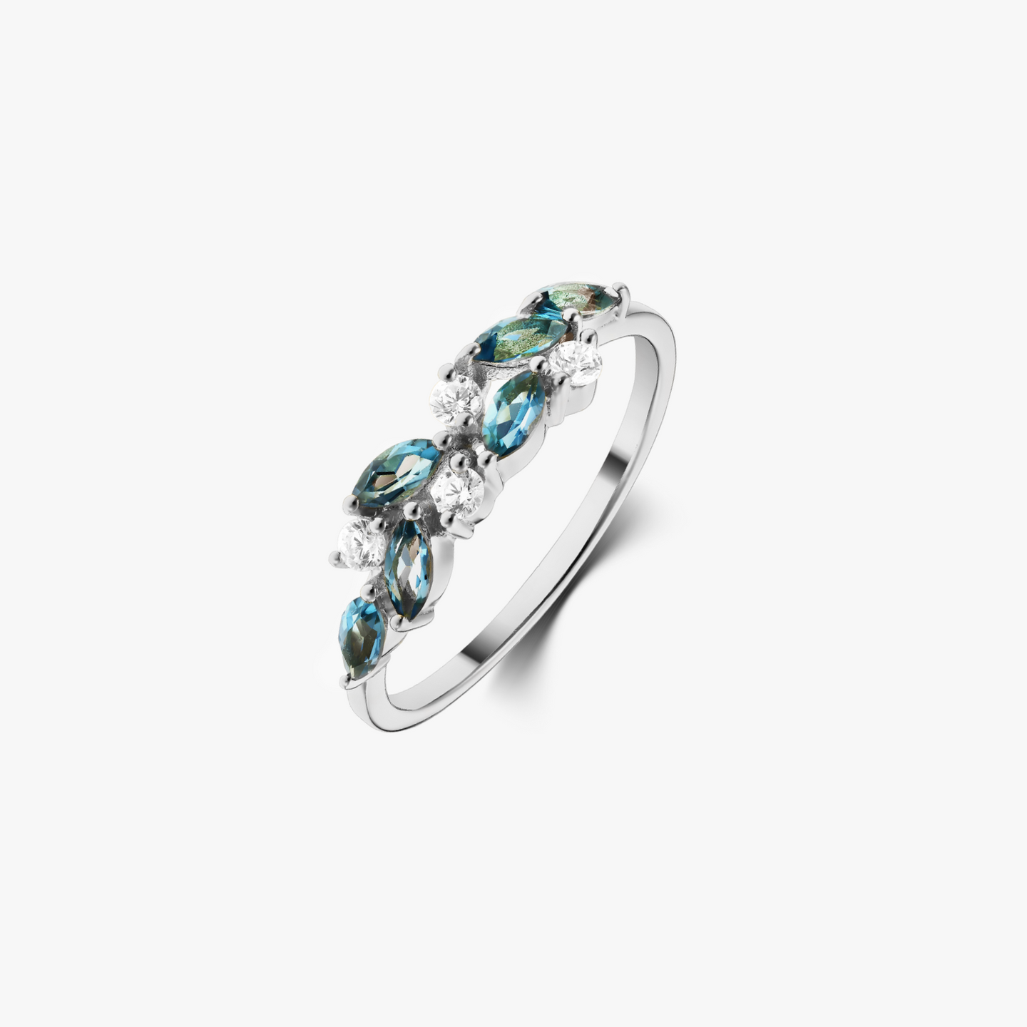 White Verdure Gold Ring - London Blue Topaz - Indira