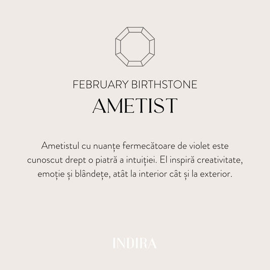 Brățară șnur din argint Birthstone Golden February - Ametist - Indira