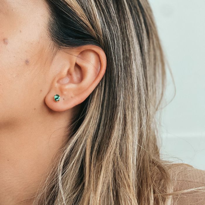 Golden Reina Silver Earrings - Green Zirconia