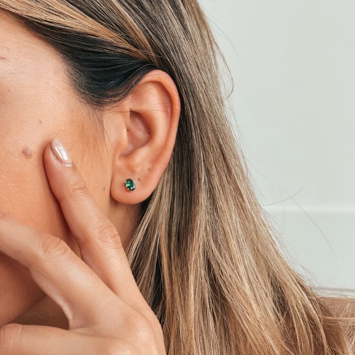 Golden Reina Silver Earrings - Green Zirconia