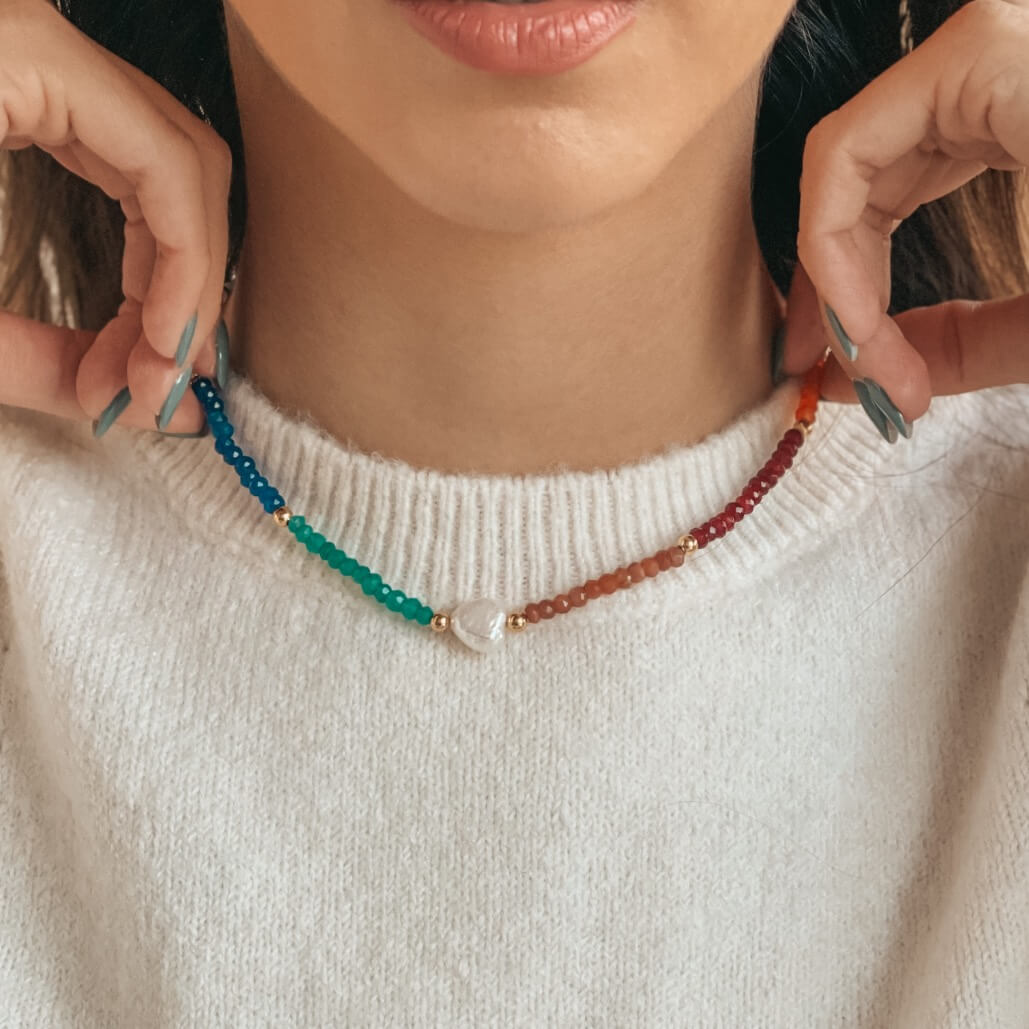 Golden Freya Silver Necklace - Semi-Precious Stones - Indira