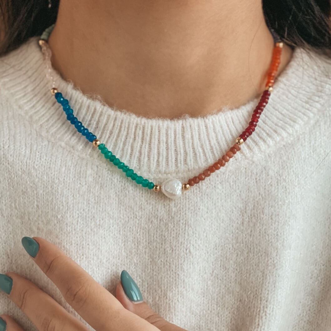 Golden Freya Silver Necklace - Semi-Precious Stones - Indira