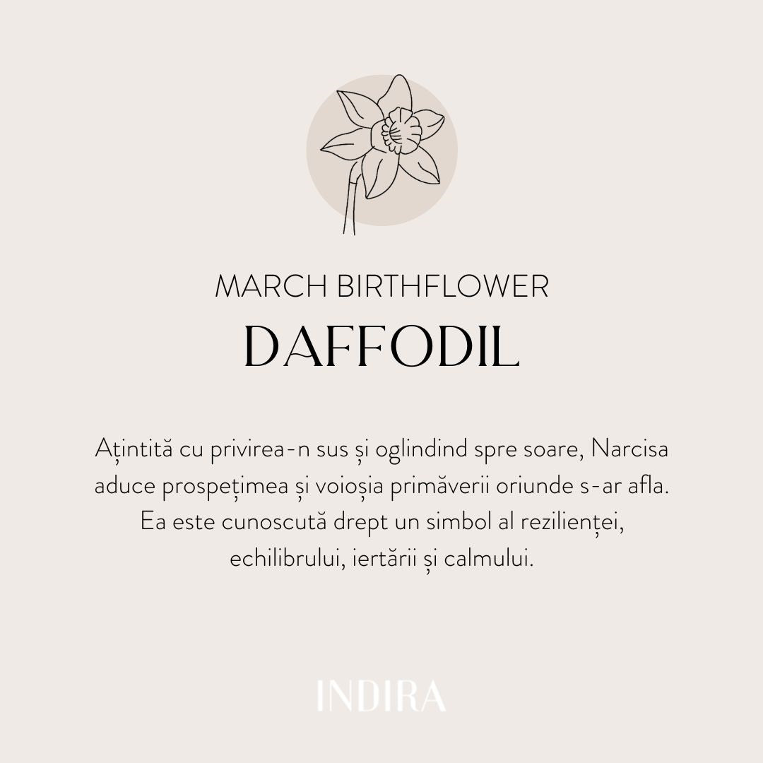 White Gold Cord Bracelet Birth Flower - March Daffodil - Indira
