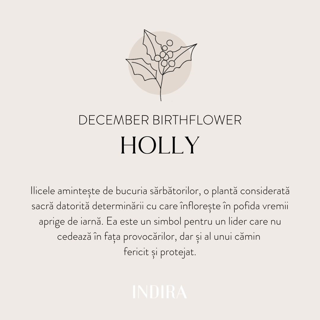 White Gold Cord Bracelet Birth Flower - December Holly - Indira