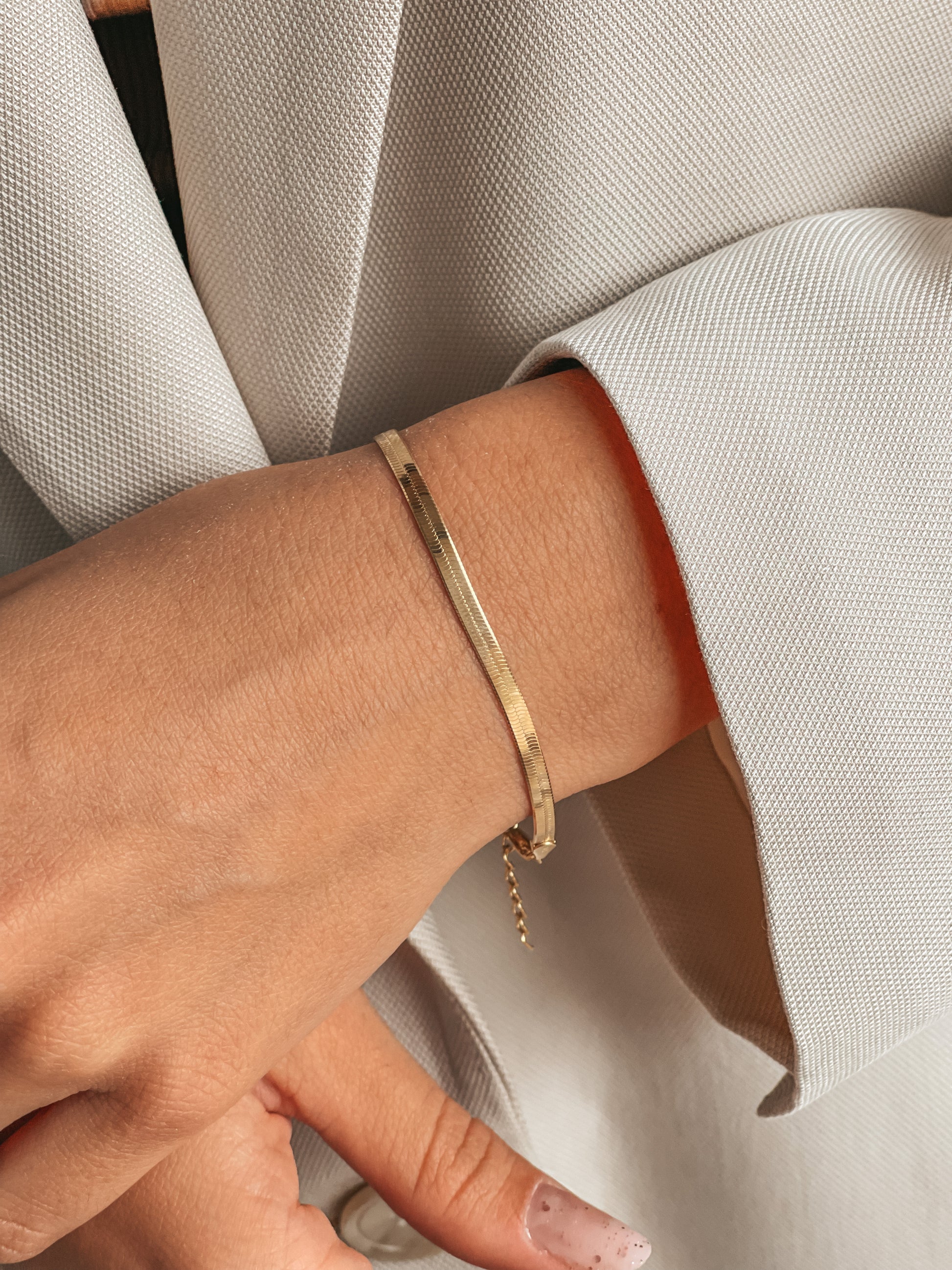 Golden Herringbone Silver Bracelet - Indira