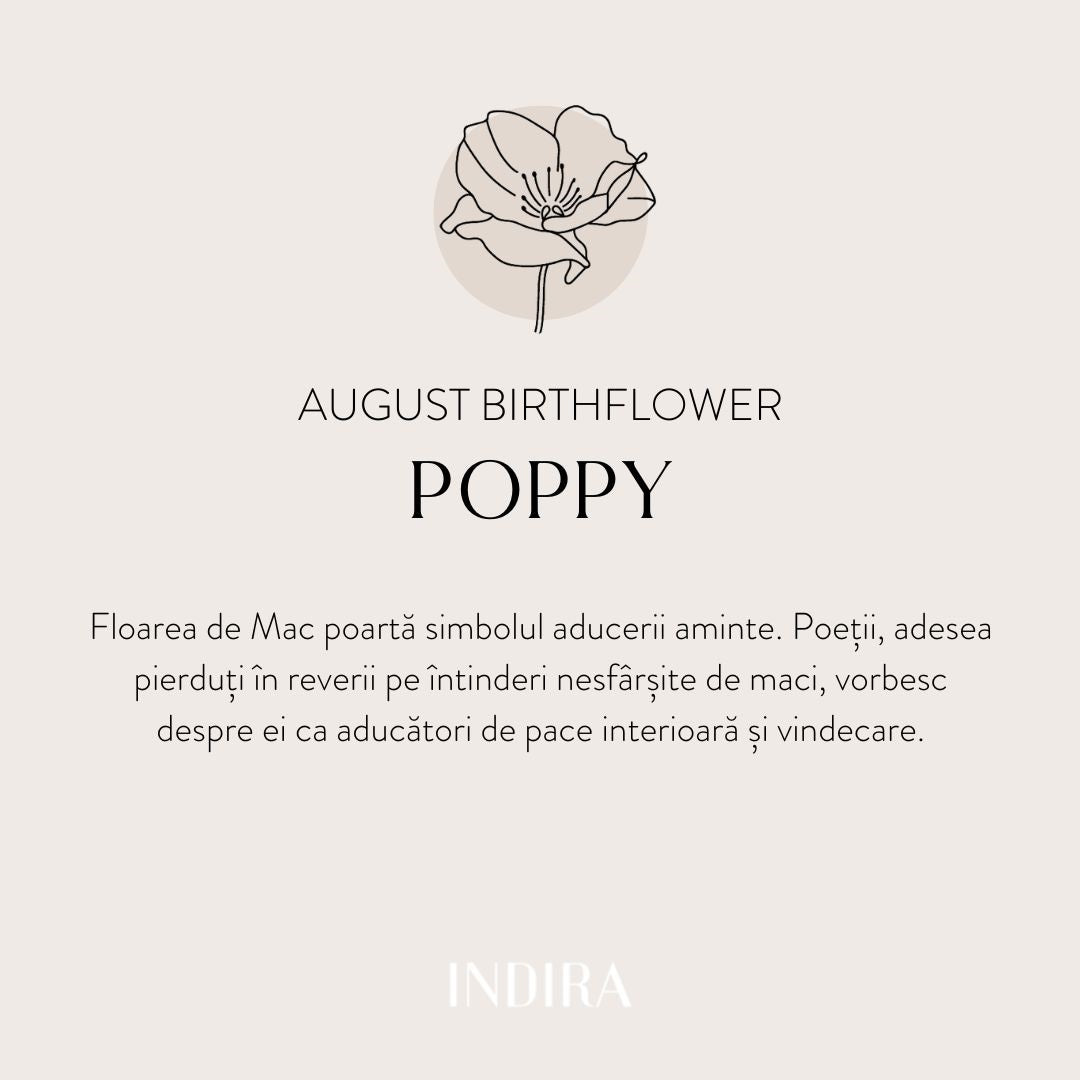 White Gold Cord Bracelet Birth Flower - August Poppy - Indira