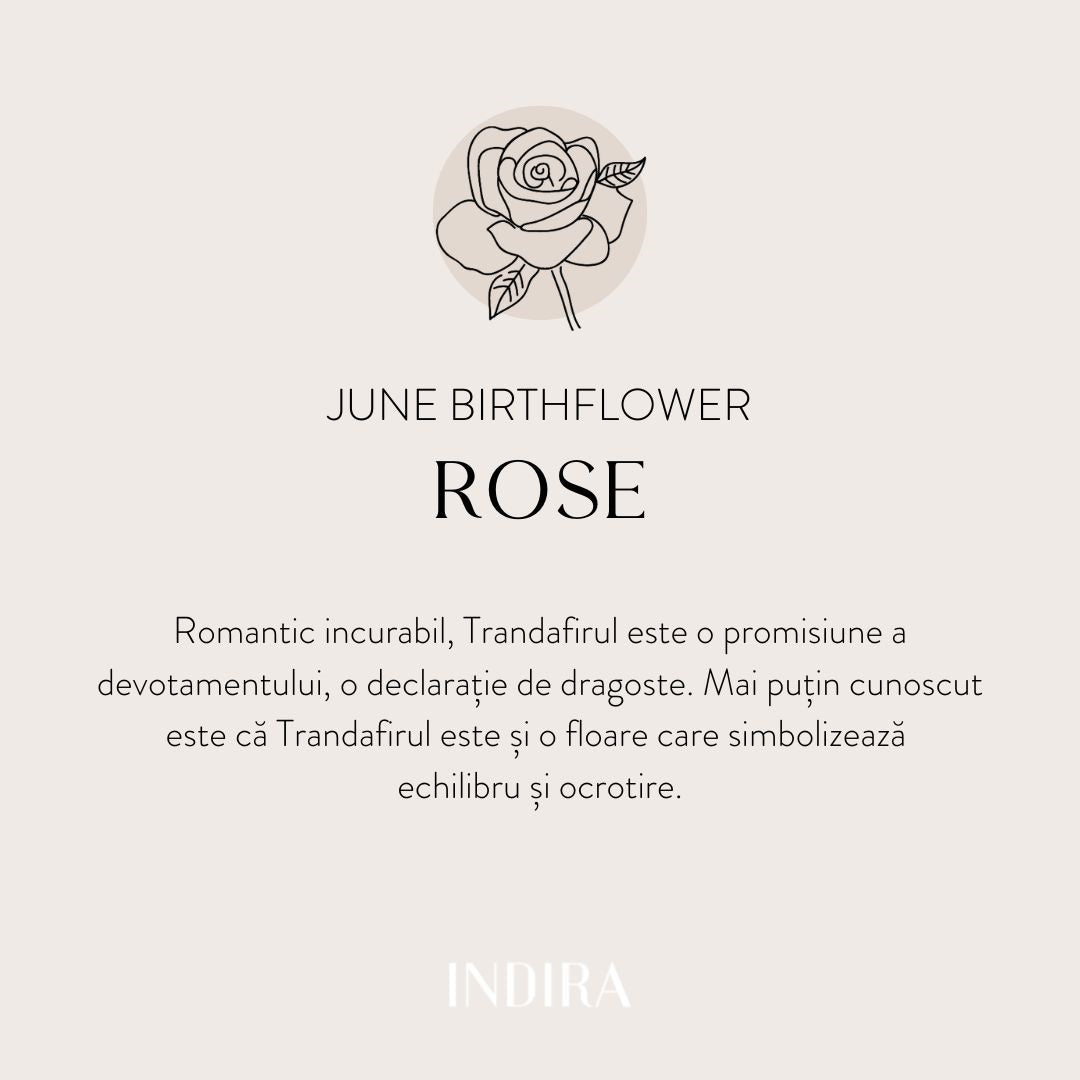 White Gold Cord Bracelet Birth Flower - June Rose - Indira