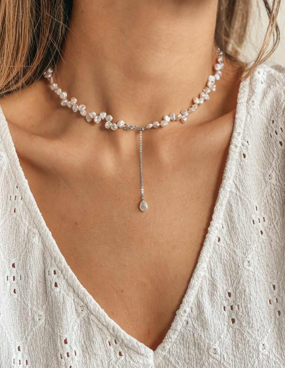 Brielle Silver Necklace - Natural Pearls