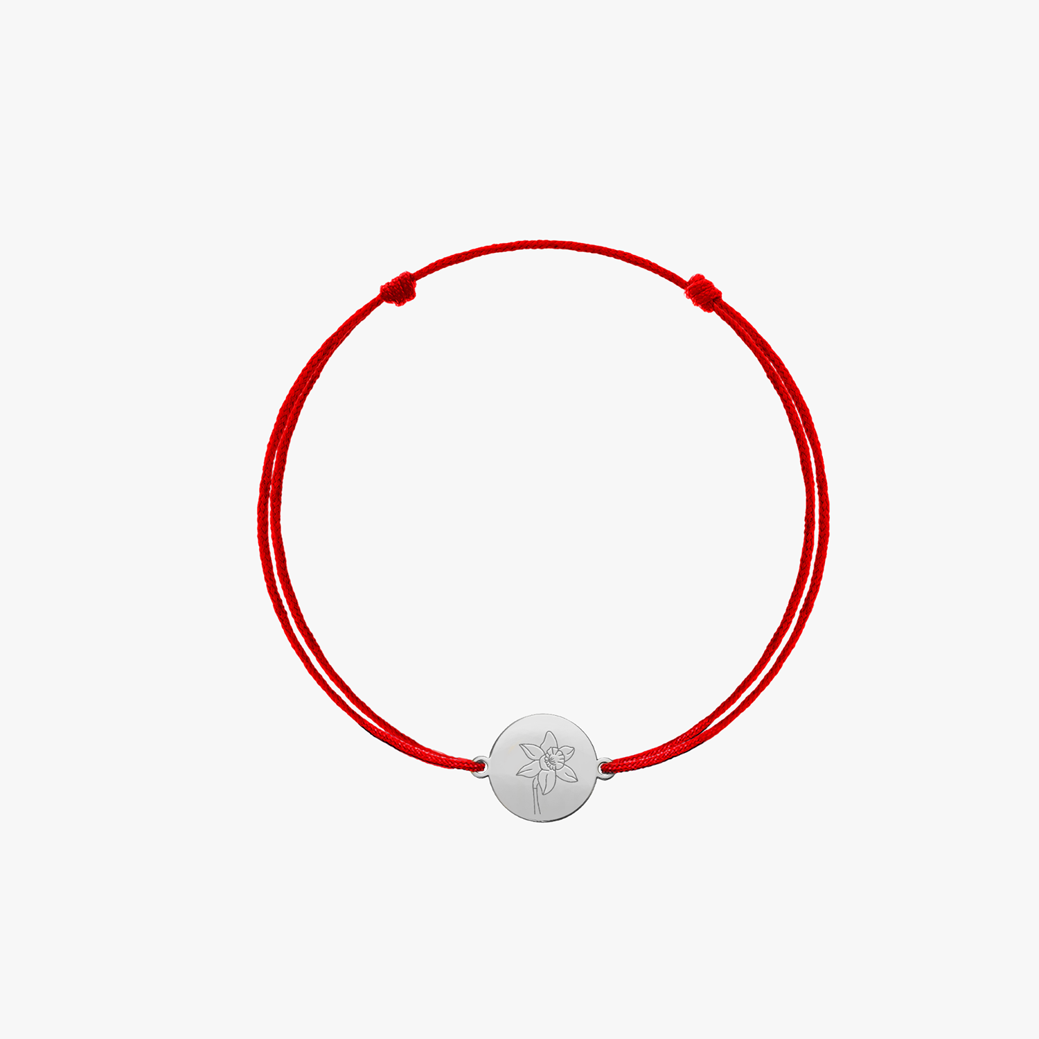 Indira White Gold Children's Cord Bracelet with Birth Flower - March Daffodil